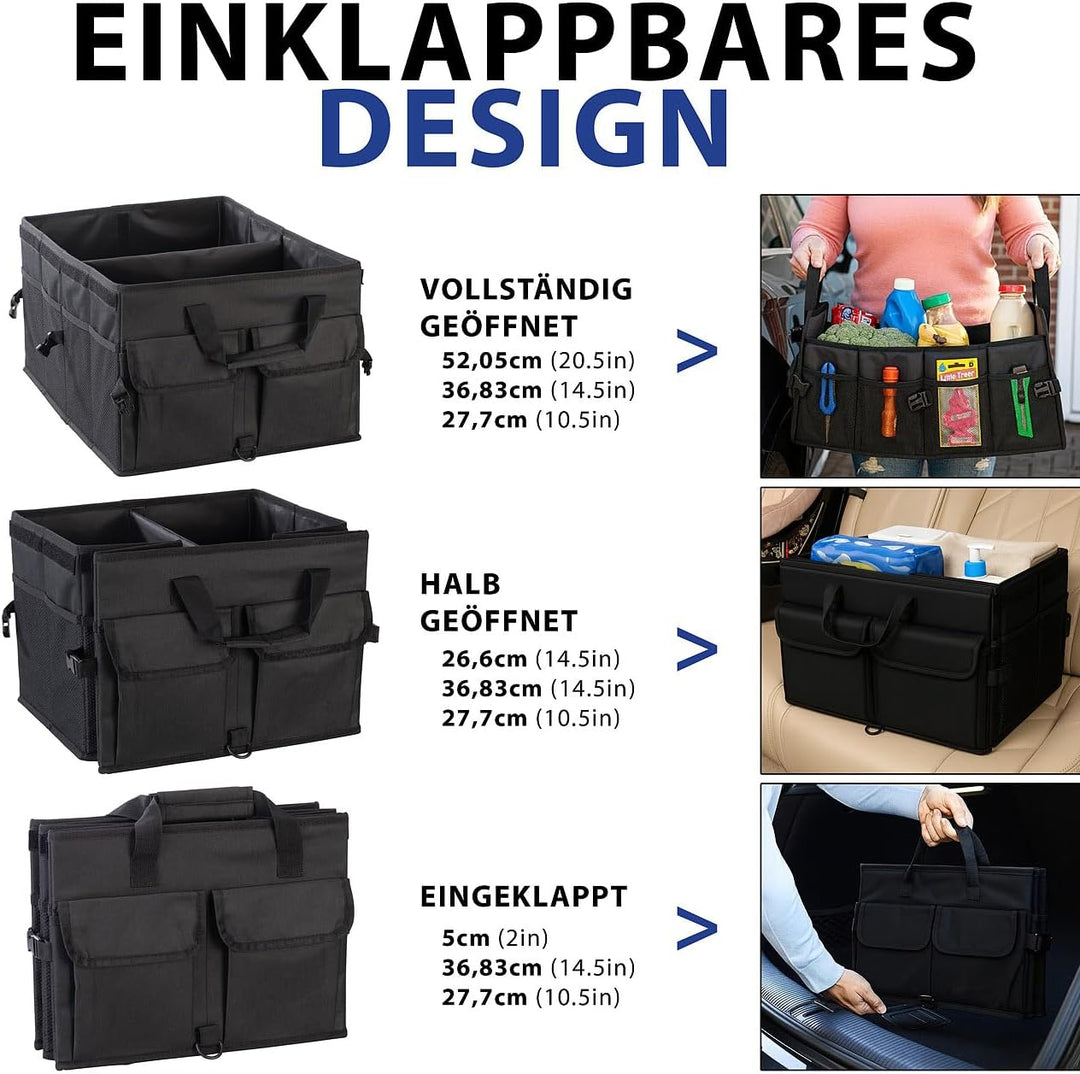 Lescars Auto Aufbewahrungsbox: Kofferraum-Organizer mit Fächern und Deckel, 50 Liter, Anti-Rutsch (A