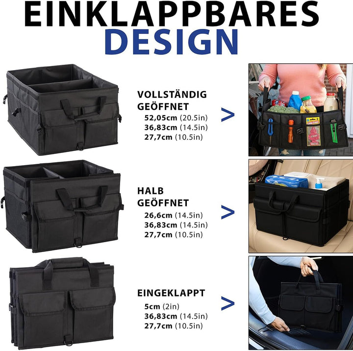 Lescars Auto Aufbewahrungsbox: Kofferraum-Organizer mit Fächern und Deckel, 50 Liter, Anti-Rutsch (A