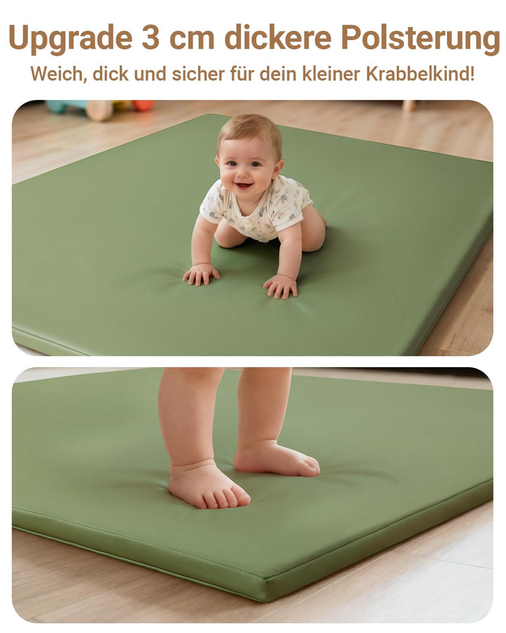 Wasserdicht Krabbelmatte Baby 127x127x3cm,Kunstleder Spielmatte Baby,Schaumfüllung Teppich kinderzim