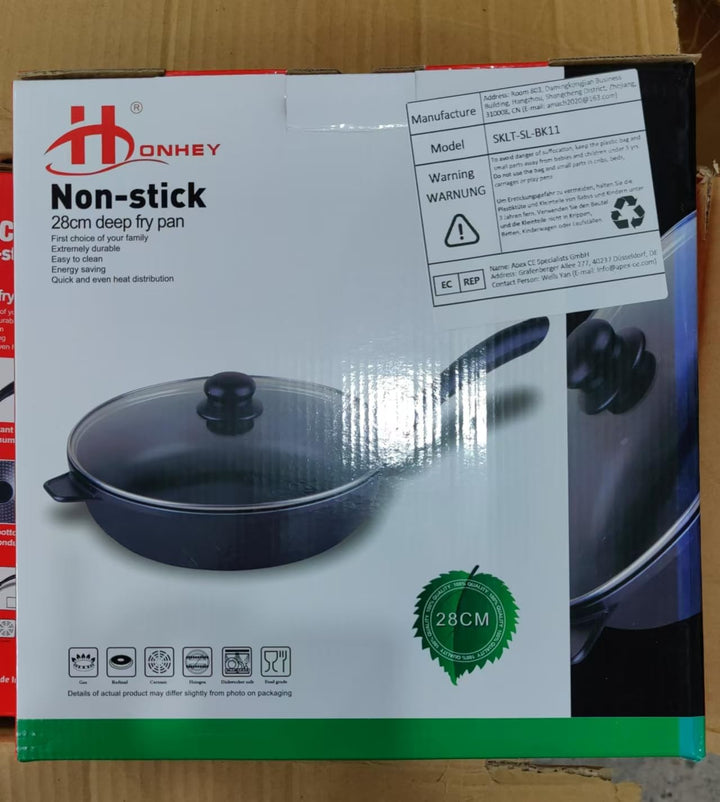 diig Antihaft Pfanne 28cm, Bratpfanne Flachpfanne mit Deckel, Aluminium Gusspfanne, anthrazit Marble