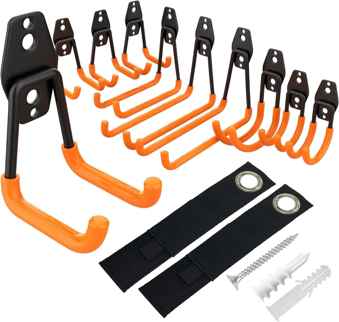 Kitmiido 12er Set Wandhaken für Garage | Schwerlast Doppelhaken | Platzsparende Aufbewahrung für Wer