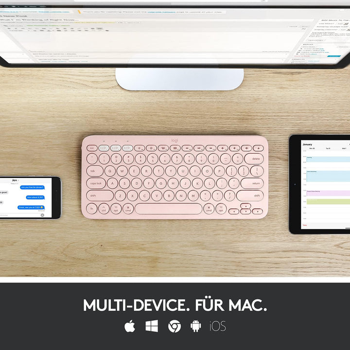 Logitech K380 Multi-Device Bluetooth Tastatur für Mac, Einfaches Umschalten zwischen bis zu 3 Geräte