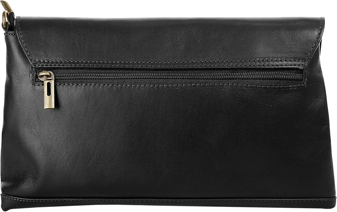 Abendtasche Echt Leder Damen Made in Italy, Clutch Handtasche, Umhängetasche mit Magnetverschluss, e