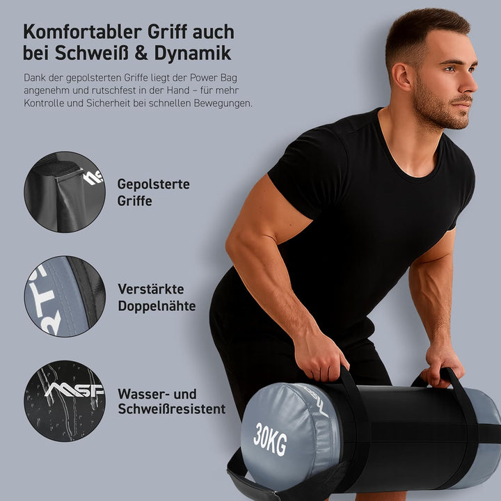 MSPORTS Power Bag Premium 5-30 kg Fitness Bag - Sandsack für Functional Fitness Gewichtssack, 30 kg