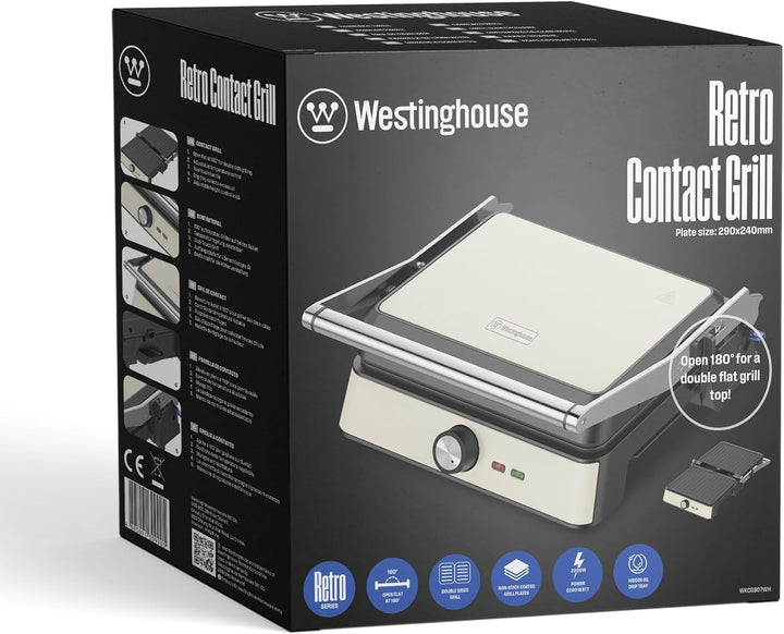 Westinghouse Retro-Kontaktgrill - 29 x 24 cm - 180° für beidseitiges Grillen - 2200W - Toaster - Ein