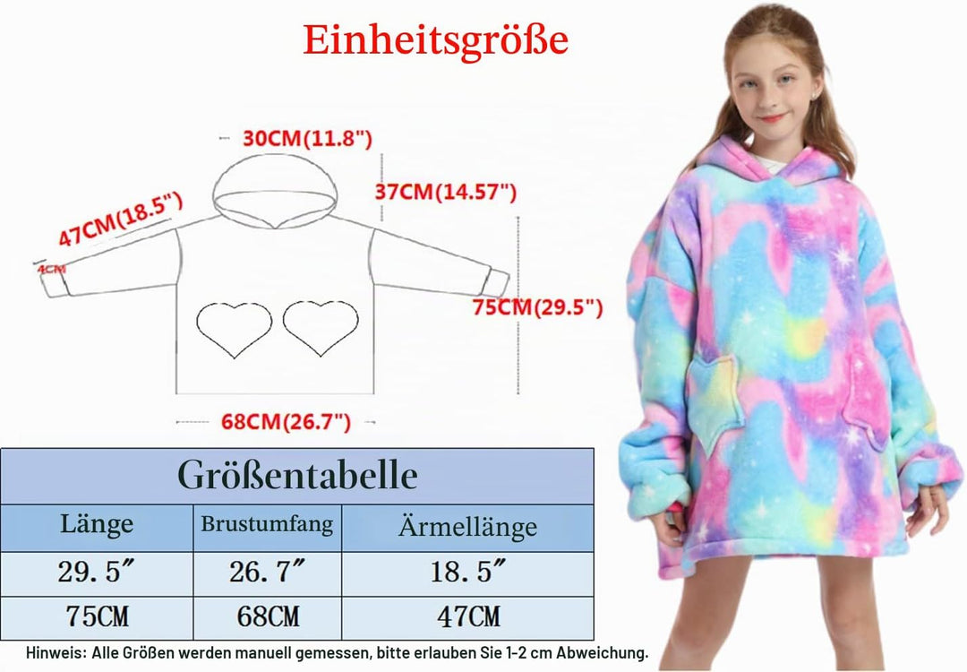 Kinder Übergrosse Hoodie Decke, Kapuzenpullover Sweatshirt mit Ärmel und Tasche,Flanell Kuschelpullo