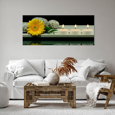 Wandbilder Dekoration Wohnzimmer Spa Blume Kerze Stein Panorama Bilder auf Leinwand 120x50cm Leinwan