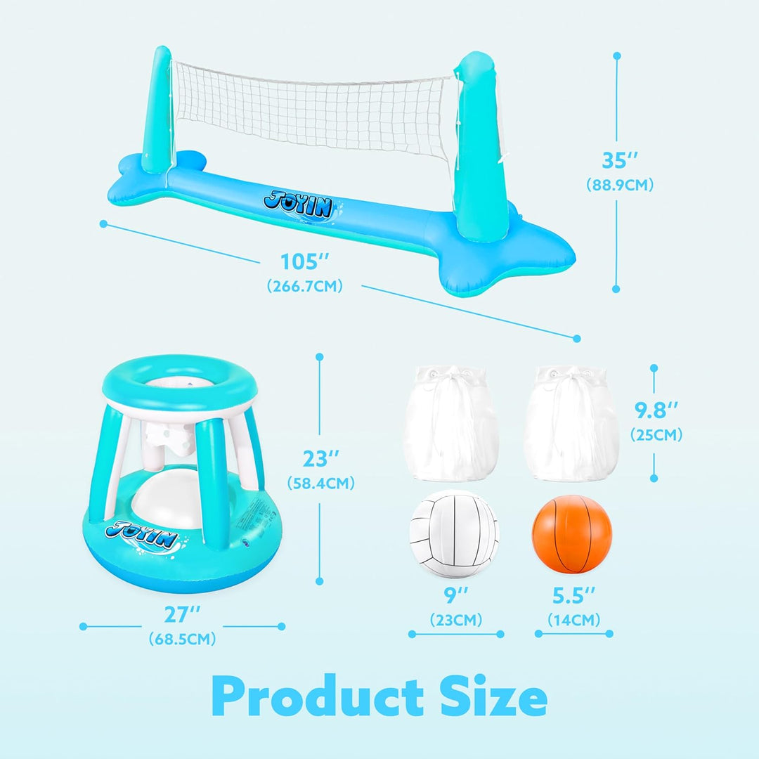 JOYIN Aufblasbare Pool Float Set, Volleyballnetz & Basketballkörbe & Bälle für Kinder Erwachsene, Wa