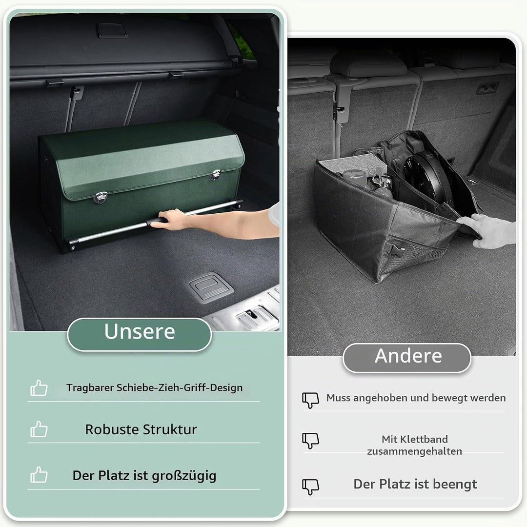 Auto Kofferraum Organizer mit Deckel, Premium Leder Kofferraumtasche mit stabilem Griff, Multifunkti