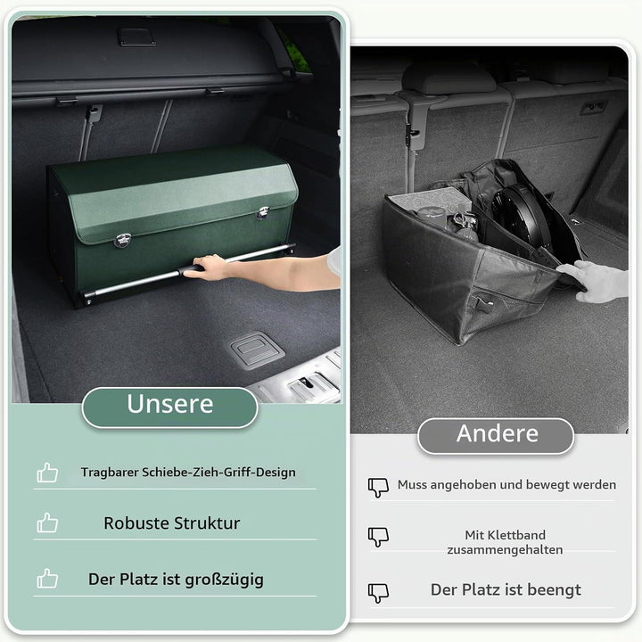 Auto Kofferraum Organizer mit Deckel, Premium Leder Kofferraumtasche mit stabilem Griff, Multifunkti