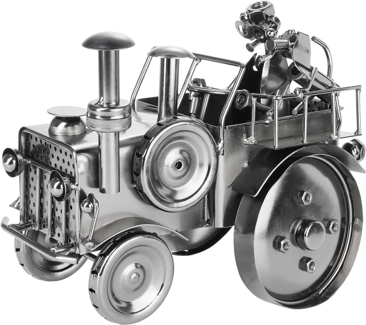 BRUBAKER Schraubenmännchen Traktor mit Fahrer und Hund - Trecker Schlepper Eisenfigur Metallmännchen