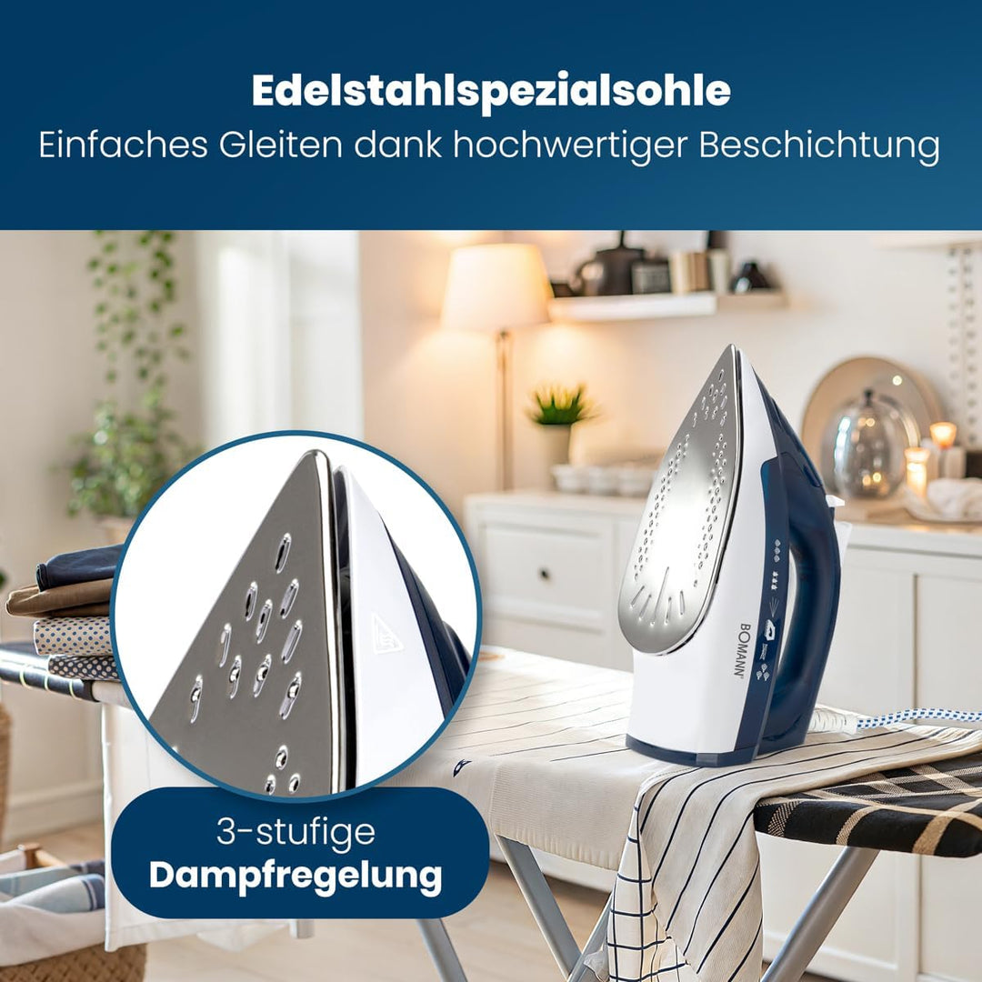 Bomann® Dampfbügeleisen mit Edelstahlspezialsohle | 2200W | Bügeleisen mit Dampf | 250ml Tank | schn