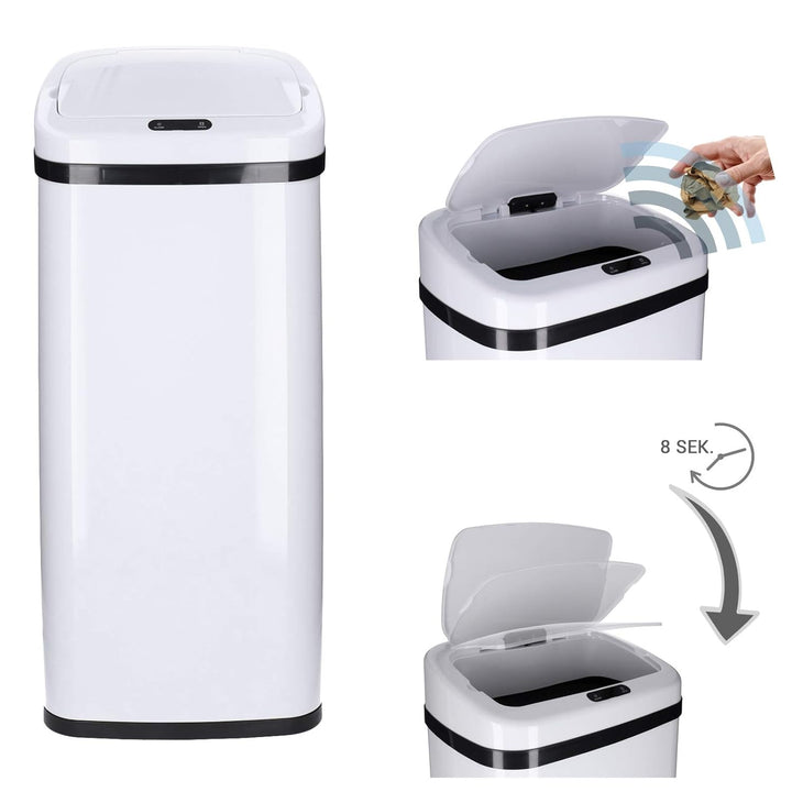 TP Sensor Müll-Eimer, Abfall-Behälter aus Edelstahl, automatischer Deckel, eckig, ca. 50 Liter, geru