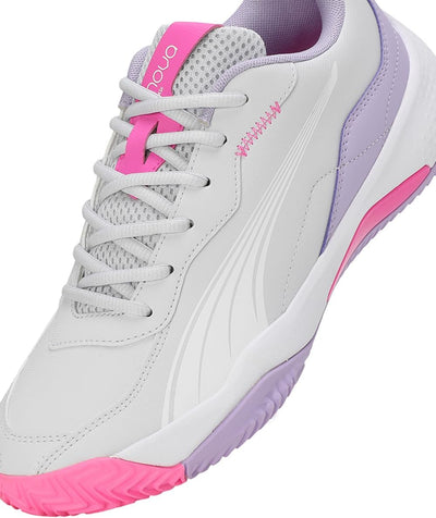 PUMA Damen Nova Smash WN's Tennis Shoe 41 EU Silver Mist Puma White Vivid Violet, 41 EU Silver Mist