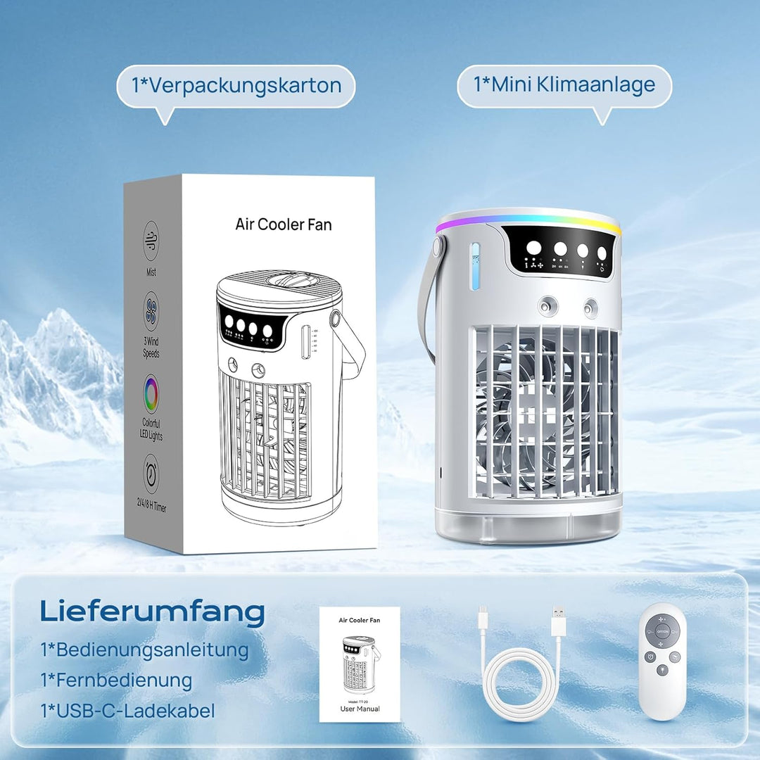 Mobile Klimaanlage, USB 4 In1 Mobile Klimagerät mit 3 Stufe Eis-Kühlnebel, Für Büro Zimmer und Schre