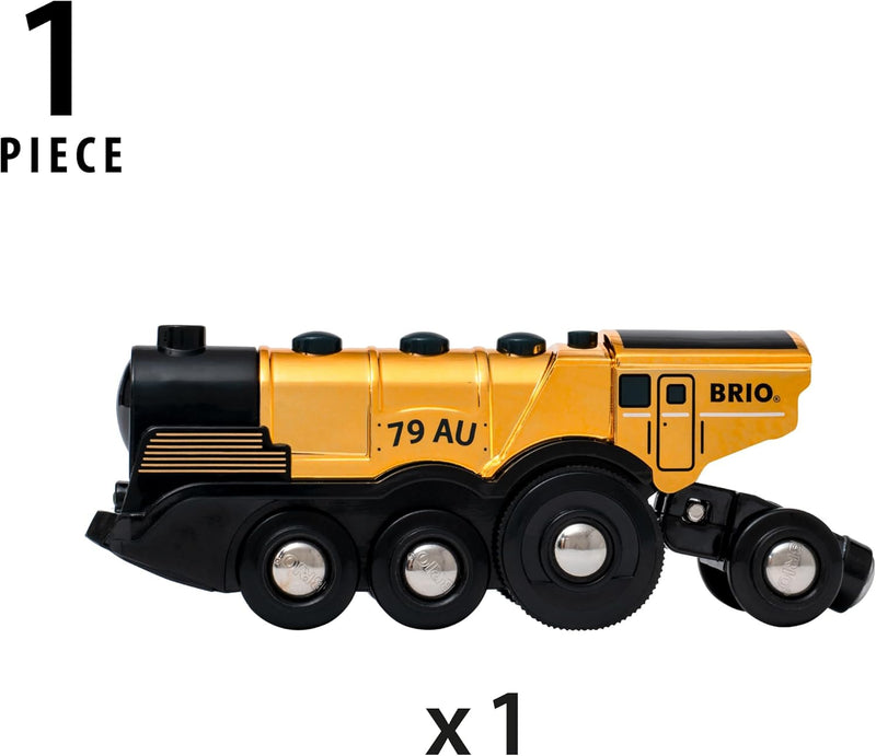 BRIO World 33630 - Goldene Batterielok mit Licht und Sound - Mit Auskoppel-Funktion zur Nutzung als