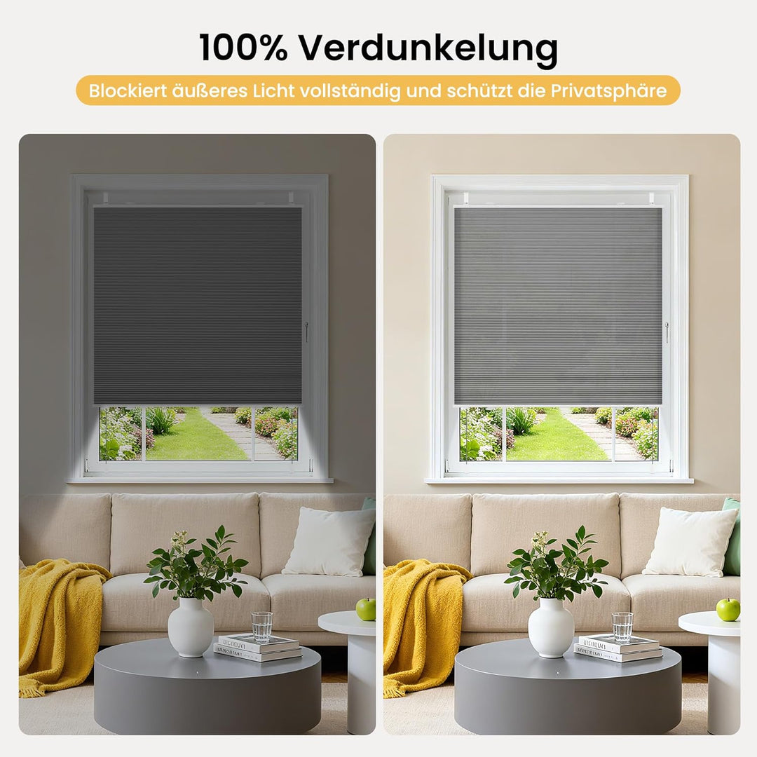 BelleMax Plissee Verdunklung Klemmfix Wabenplissee ohne Bohren Grau-Weiss 40x100cm(BxH), Thermo Verd
