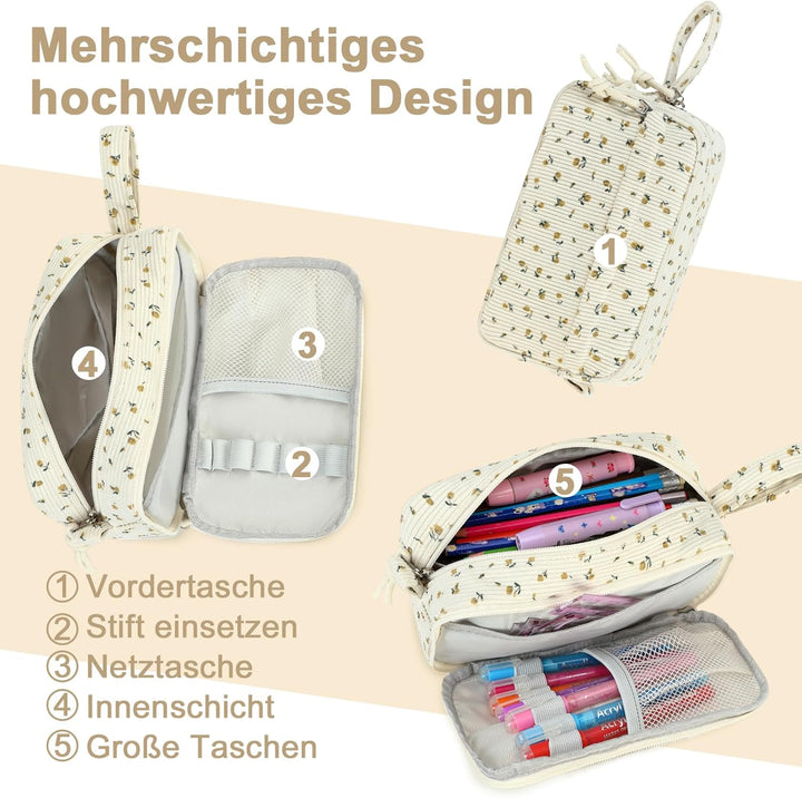 LEDAOU Stiftetasche, Grosse Kapazität Federmäppchen mit Reissverschluss, Schulmaterial für Teenager
