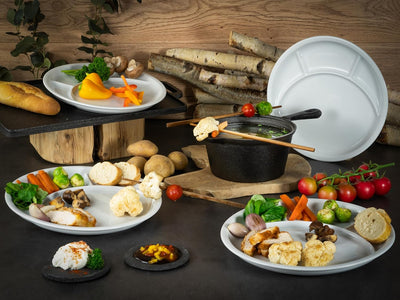 CreaTable, 22922, Serie Fondue und Grill-Teller UNIVERSAL, Geschirrset, Fondueteller 4 teilig Weiss,