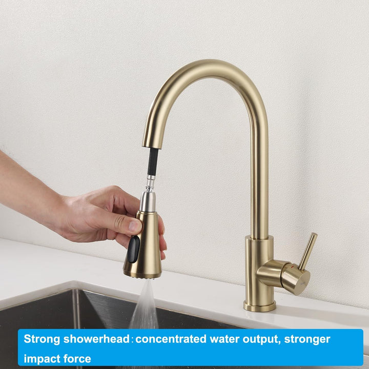 Edelstahl Küchenarmatur mit Ausziehbar Brause, Wasserhahn Küche mit 3 Strahlarten, 360° Drehbare Hoc