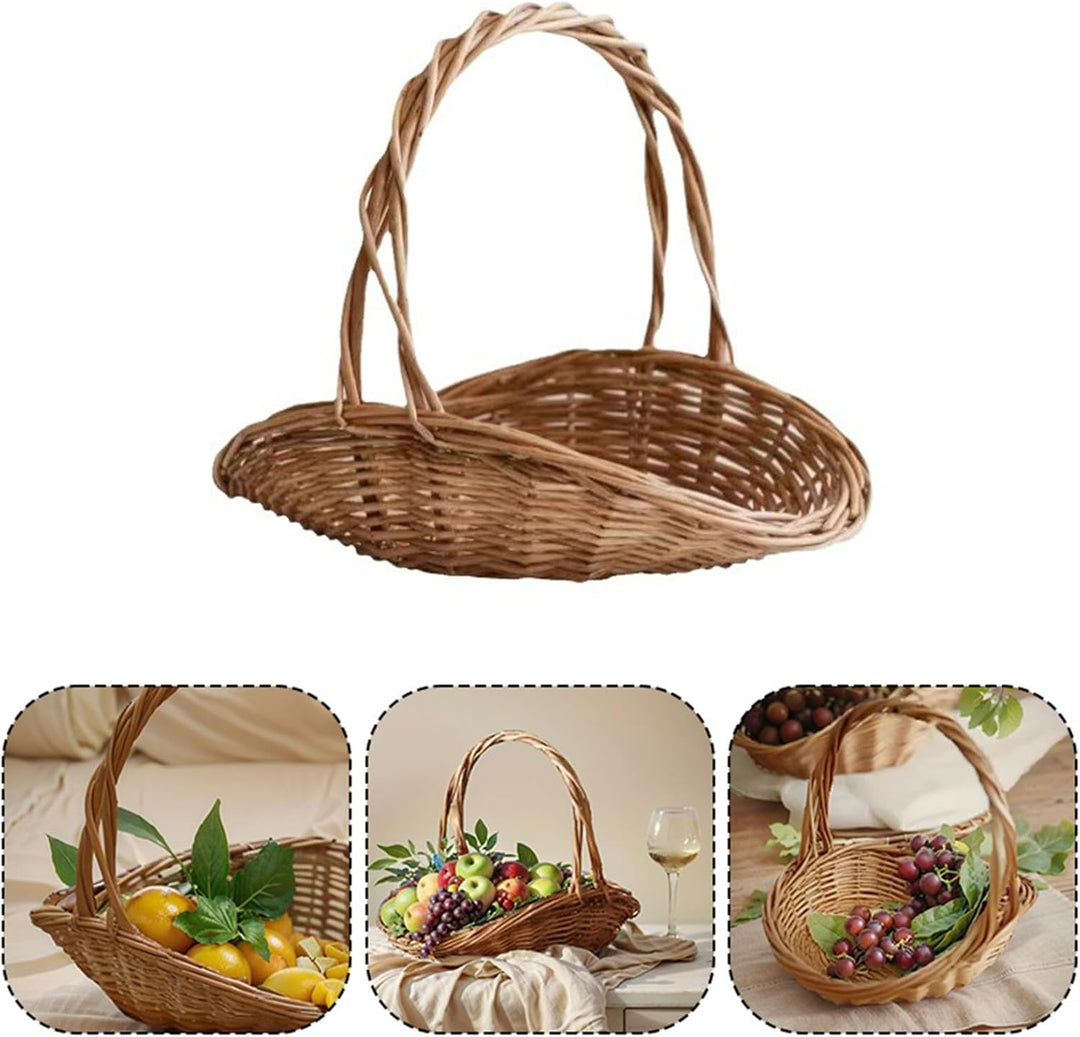 Rattan-Gartenkorb: handgewebter, rustikaler Picknickkorb mit Griff, leichter und tragbarer Aufbewahr