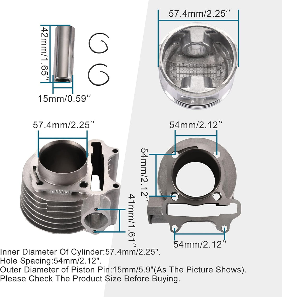 GOOFIT 57.4mm Zylinderbaugruppe Ersatz für GY6 4 Takt 125cc 150cc 157QMJ 152QMI TaoTao Motoren Quads