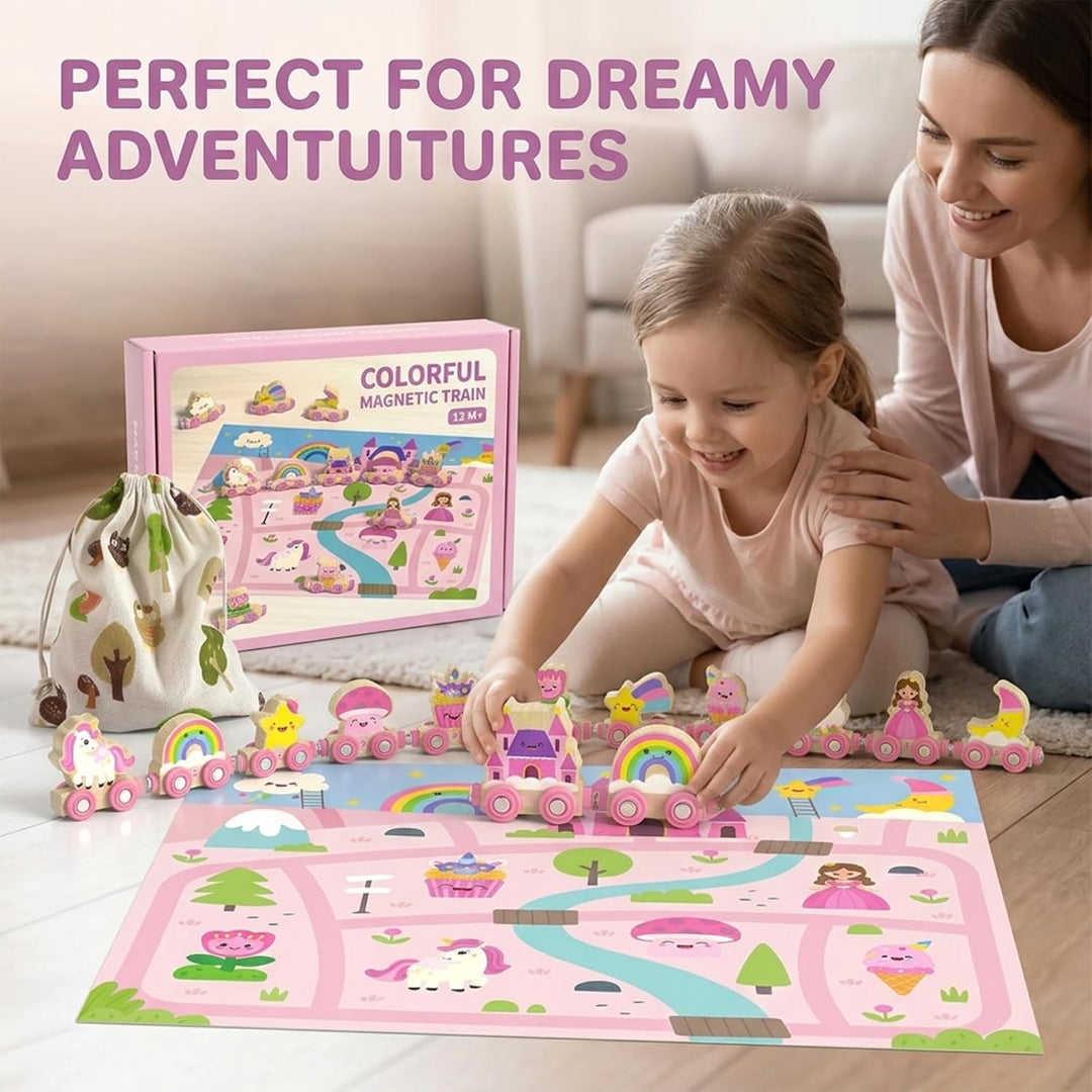 Einhorn Geschenke für Mädchen 1 2 3 4 Jahre: Magnetic Zug Holzspielzeug Prinzessin, Montessori Lerns