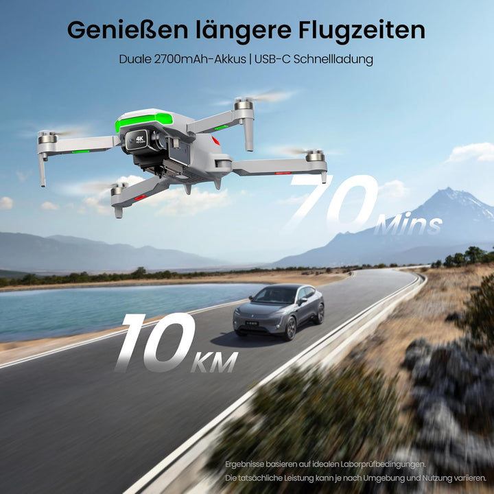 GPS Drohne mit Kamera EIS 4K für Erwachsene, mit Bildschirm auf Controller, 70 Minuten Flugzeit, 10