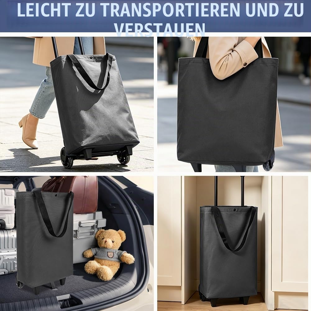 Einkaufstrolley Treppensteiger, Trolly Einkaufswagen Klappbar, 30L Grosse Einkaufstasche auf Rollen,