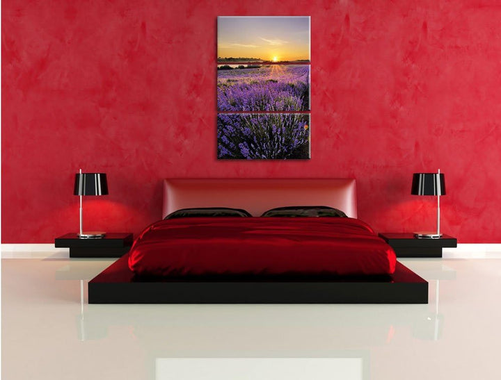 Pixxprint Lavendelfeld in Frankreich als Leinwandbild/Grösse: 3 Teilig (120x80) / Wandbild/Kunstdruc