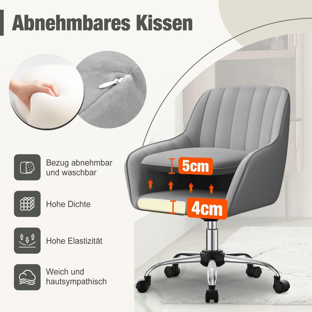 Schreibtischstuhl,Bürostuhl mit gepolstertem Samtstoff,Schminktisch Stuhl,höhenverstellbar Drehstuhl