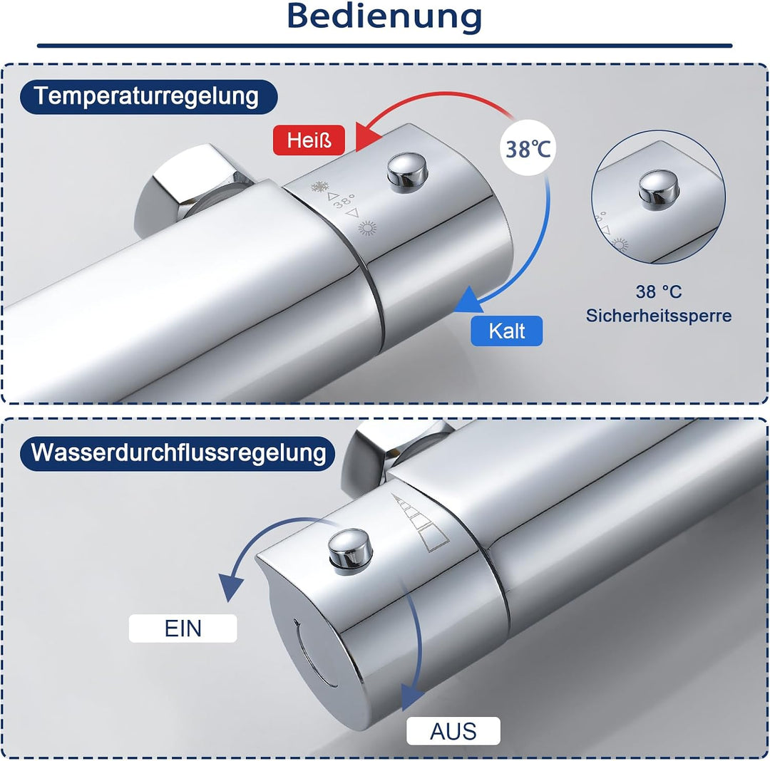 Namuoto Duscharmatur mit Thermostat Aufputz Brausethermostat, Thermostat Dusche Mischbatterie mit 38