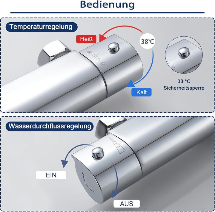 Namuoto Duscharmatur mit Thermostat Aufputz Brausethermostat, Thermostat Dusche Mischbatterie mit 38