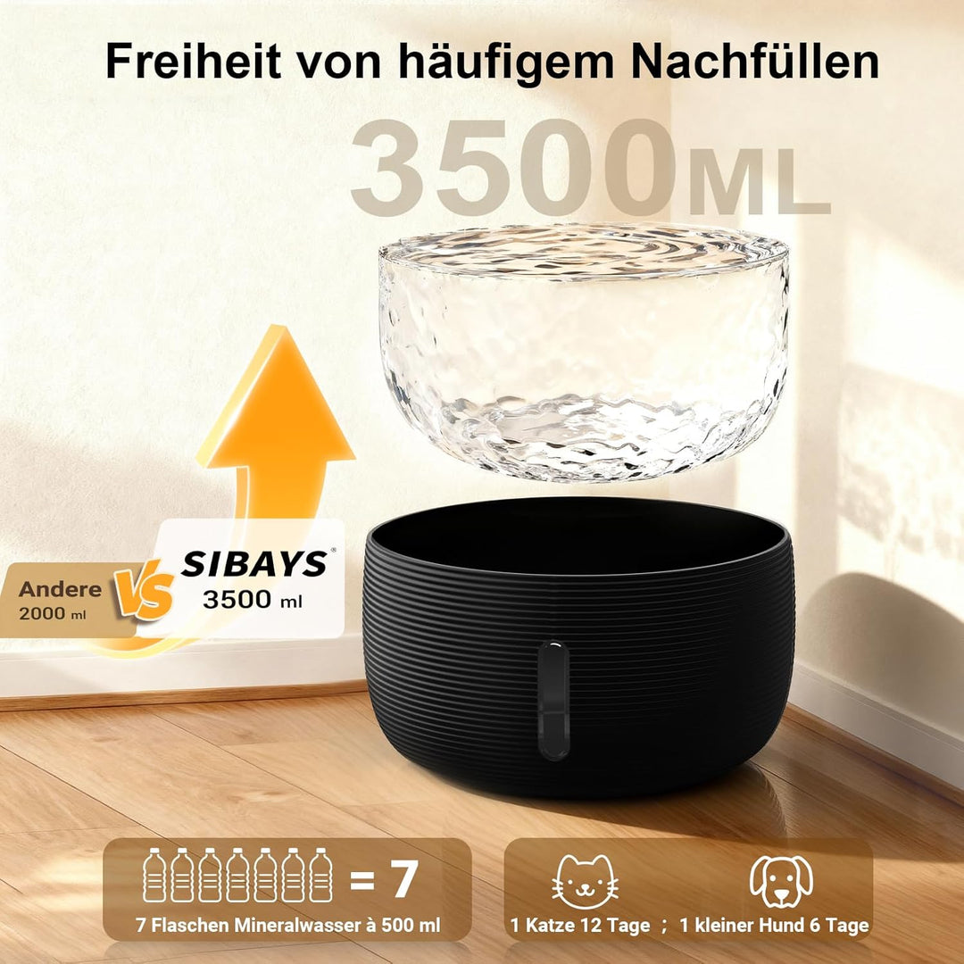 SIBAYS Trinkbrunnen für Katze - 3.5L Katzenbrunnen mit 25dB Ultraleise Pumpe & LED-Fenster - Trinkbr