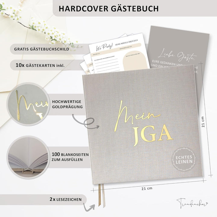 Mein JGA Gästebuch Leinen mit Goldprägung inkl. Gästekarten zum Ausfüllen - Erinnerungsbuch für Jung