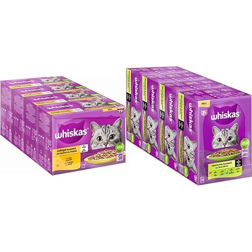 Whiskas Senior 11+ Katzennassfutter Geflügel Auswahl in Gelee & Senior 7+ Katzennassfutter Gemischte