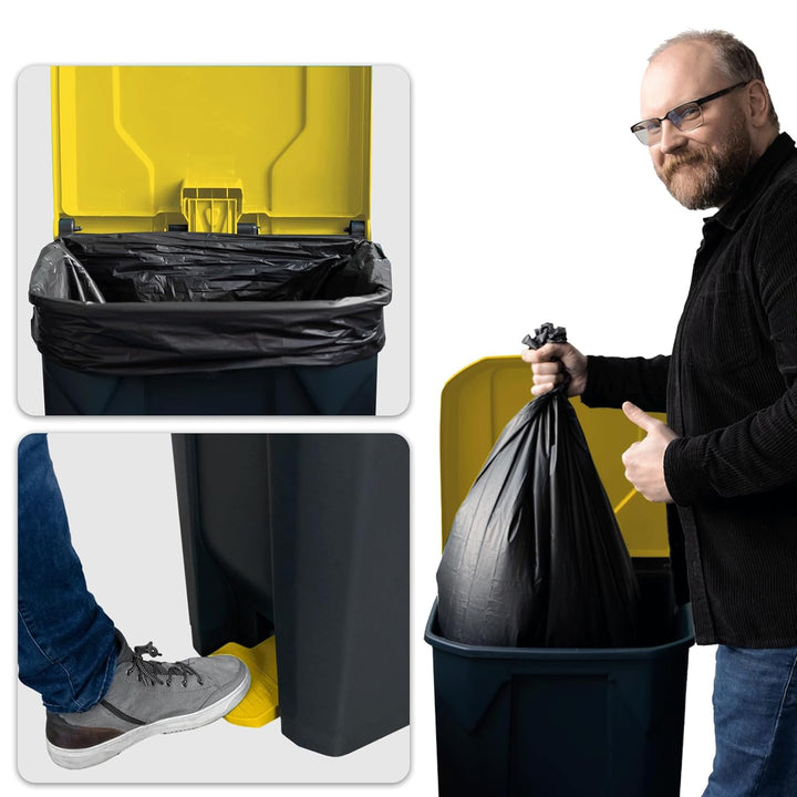 casa pura Mülltonne, Mülleimer 50 Liter, gelber Deckel, Abfalleimer für Küche und Büro, Mülltrennsys