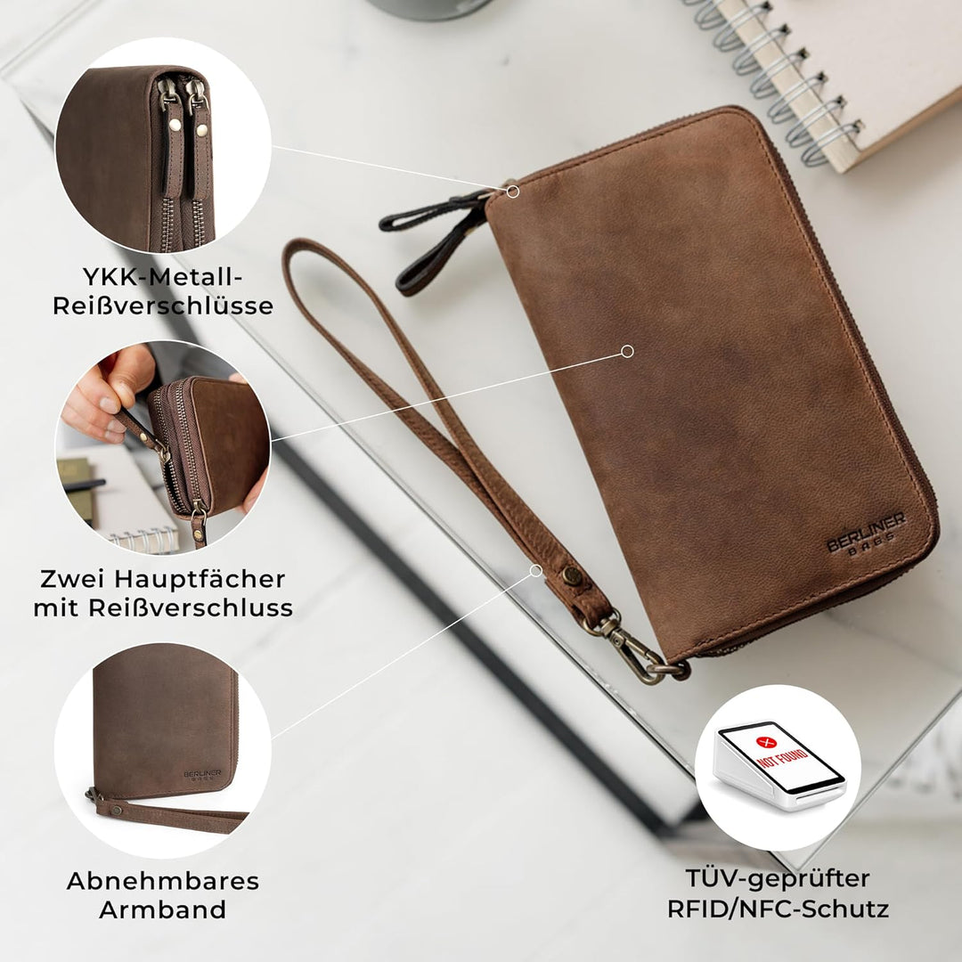 Berliner Bags Vintage Brieftasche Dallas aus Leder mit RFID-Schutz, M Geldbörse für Herren - Braun E