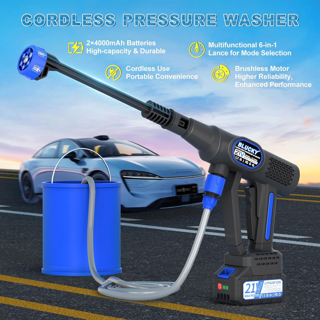 Blucky Akku Hochdruckreiniger Pressure Washer mit 2 Akkus - Direkt an Wasserhahn anschliessbar - Mob