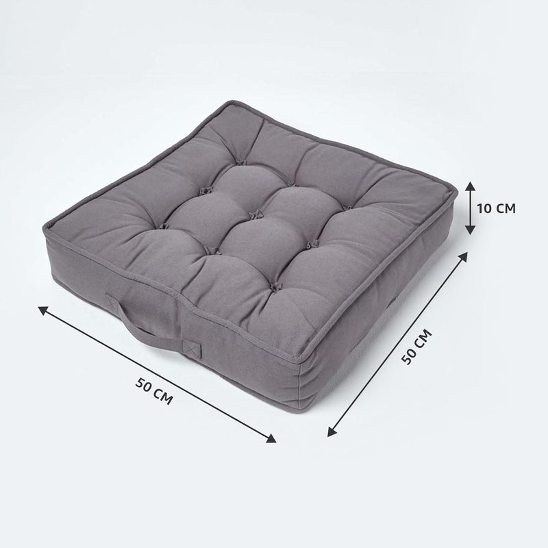 Homescapes Dickes Sitzkissen 50x50 cm grau, 10 cm hohe Sesselauflage/Sitzerhöhung mit Baumwoll-Bezug