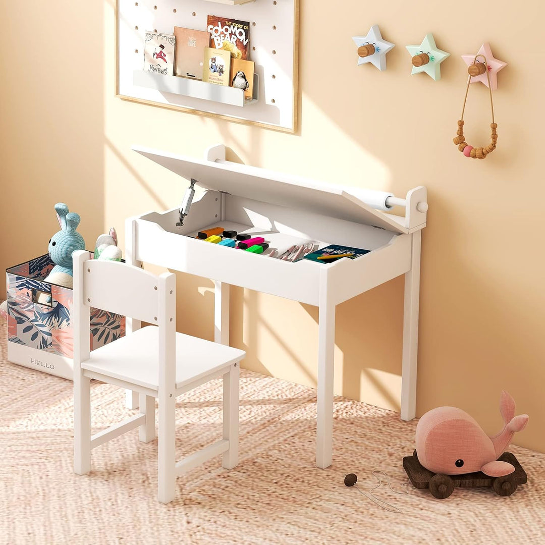 DREAMADE Schreibtisch Kinder mit Stuhl, Schülerschreibtisch aus Holz, Jugendschreibtisch, Kindertisc