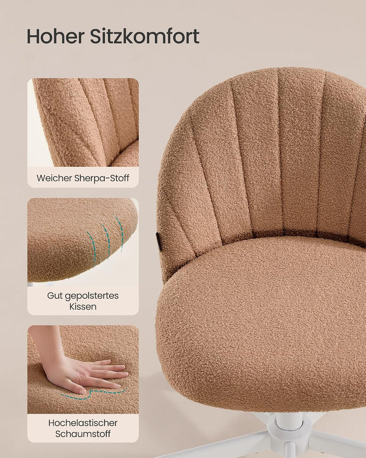 SONGMICS Homeoffice-Stuhl, Schminkstuhl aus Teddyfleece, Schreibtischstuhl, Schaumstoffpolsterung, h