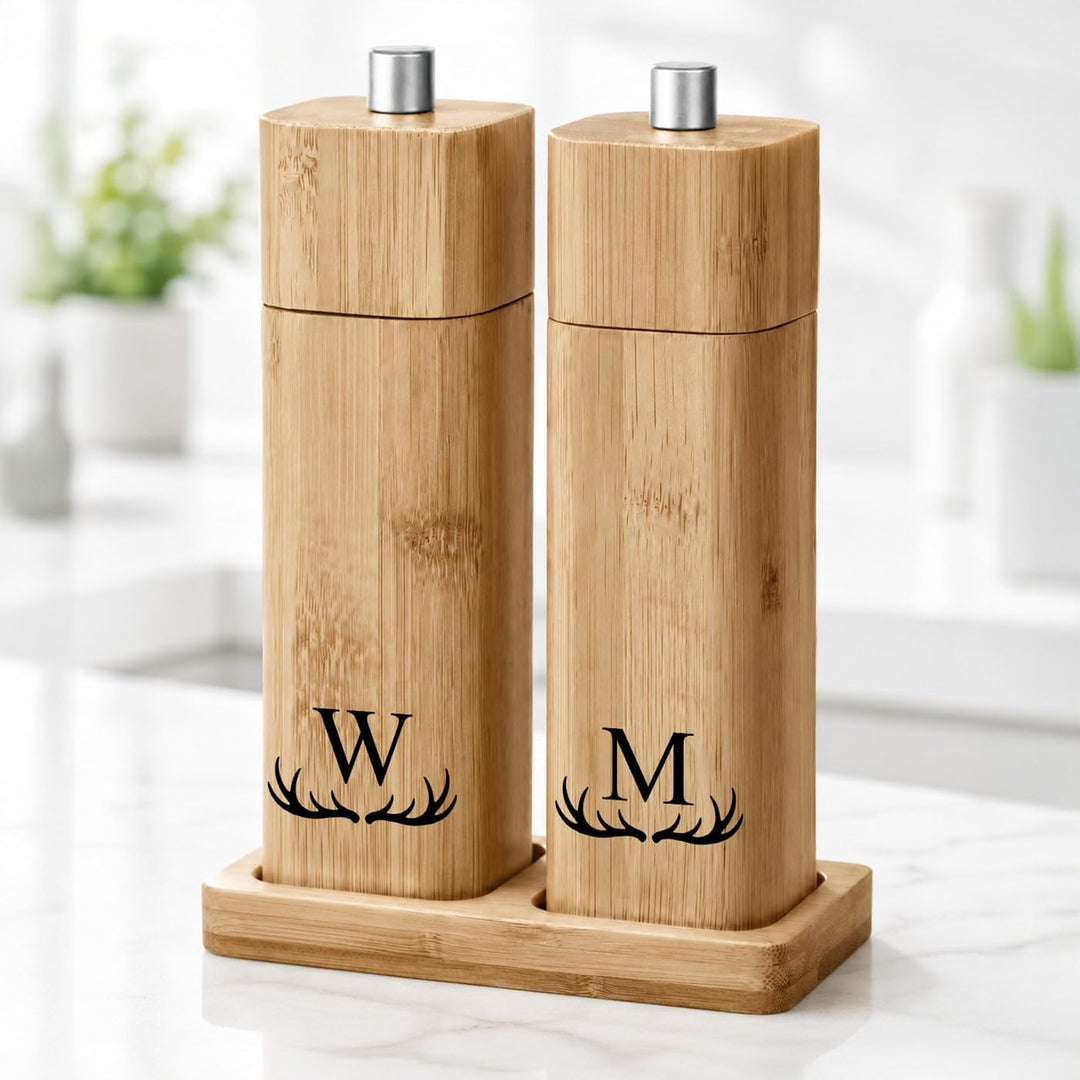 Maverton Bambus Salz und Pfeffermühle mit Aufdruck - Hochzeitsgeschenke für Brautpaar - personalisie