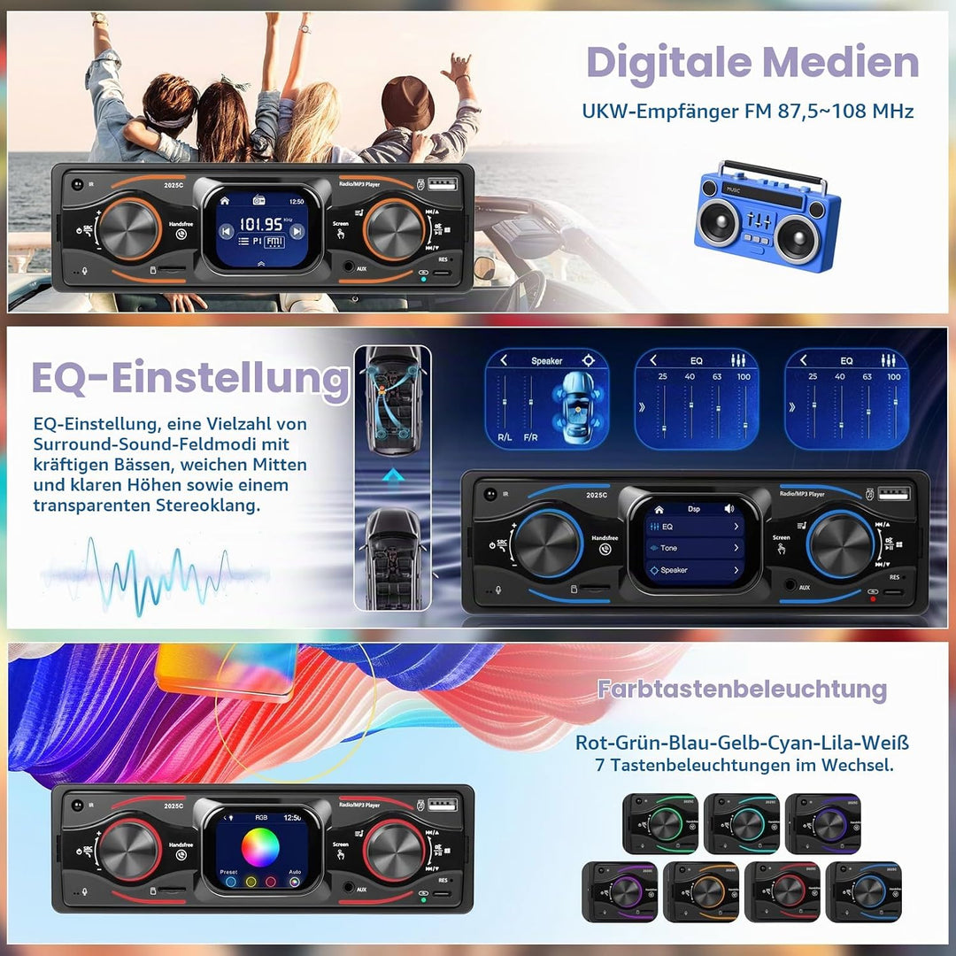 Hikity 1 Din Autoradio mit Touchscreen, Radio 1 DIN mit FM, Bluetooth,USB/SD/AUX-IN, Freisprecheinri