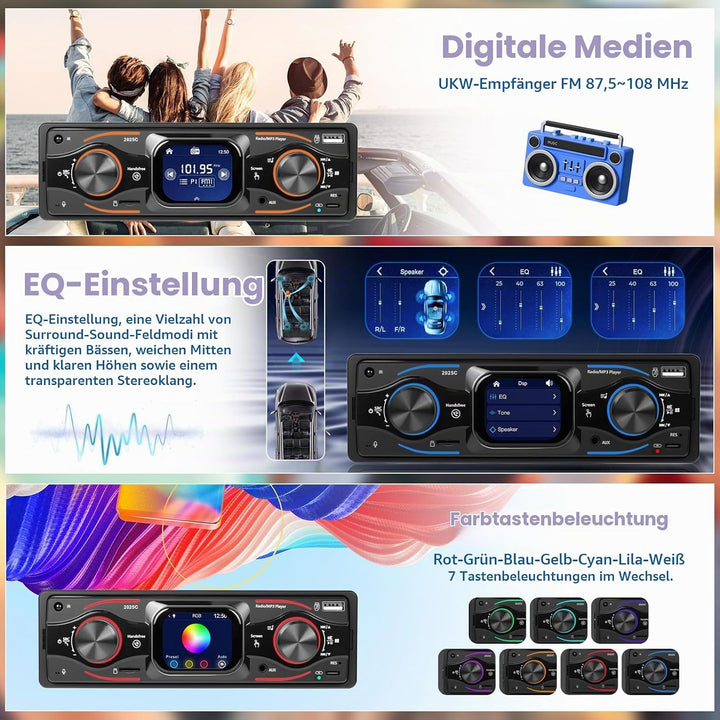 Hikity 1 Din Autoradio mit Touchscreen, Radio 1 DIN mit FM, Bluetooth,USB/SD/AUX-IN, Freisprecheinri