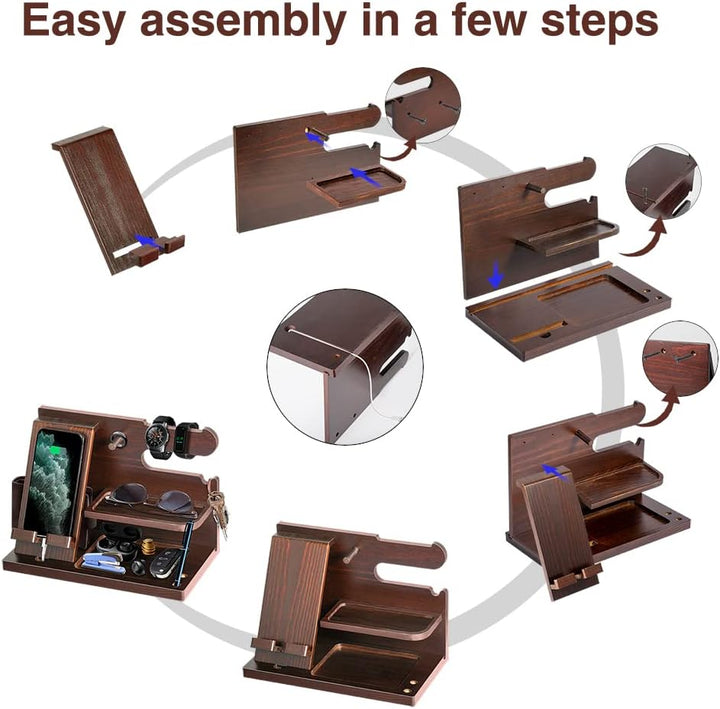 Geschenke für Männer Weihnachten Holz Telefon Dockingstation Uhren Geldbörsen Nachttisch Organizer W