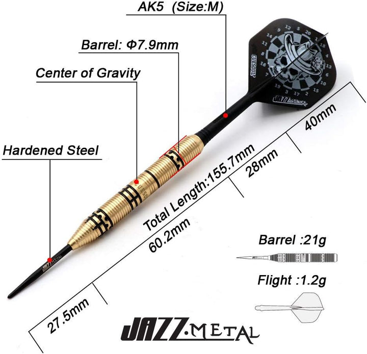 CUESOUL Jazz-Metal 21g Steel Tip Dart Set aus schwarz beschichtetem Messing mit integrierten AK5 Fli