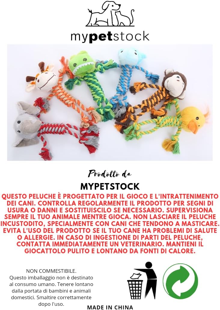 Plüschtier für Hunde, interaktives Spielzeug mit Seil und Squeak blau, blau