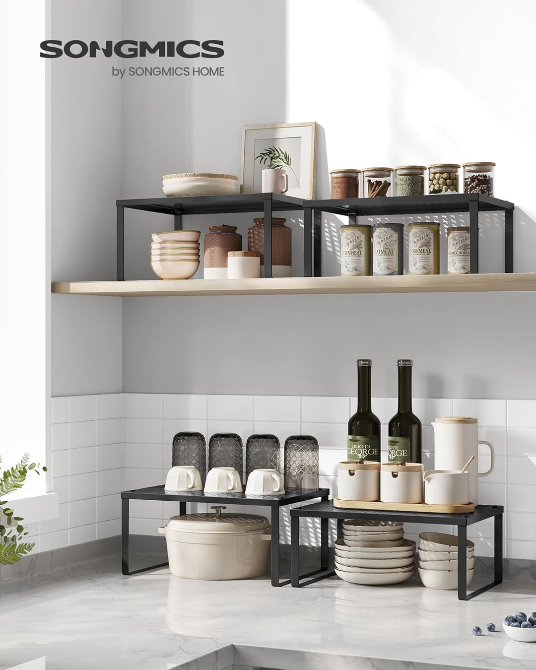 SONGMICS Gewürzregal, 2er Set, Küchenregal, Küchen-Organizer, Küche, Gewürzhalter, erweiterbar, stap