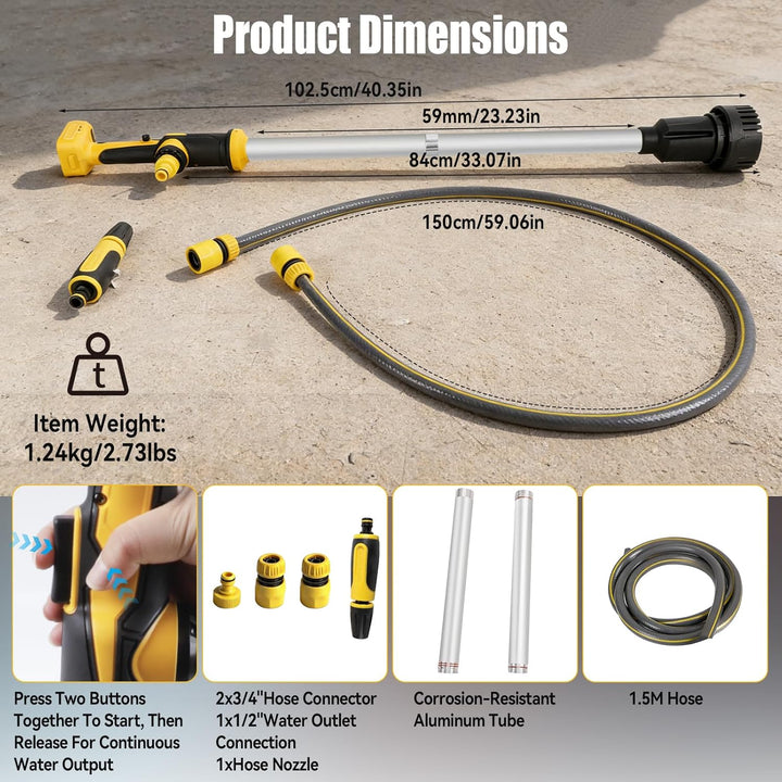 Kabellose Stick-Wassertransferpumpe Kompatibel mit Dewalt 18V 20V Akku, 3M Kopfhöhe, 3600L/h Hoher D